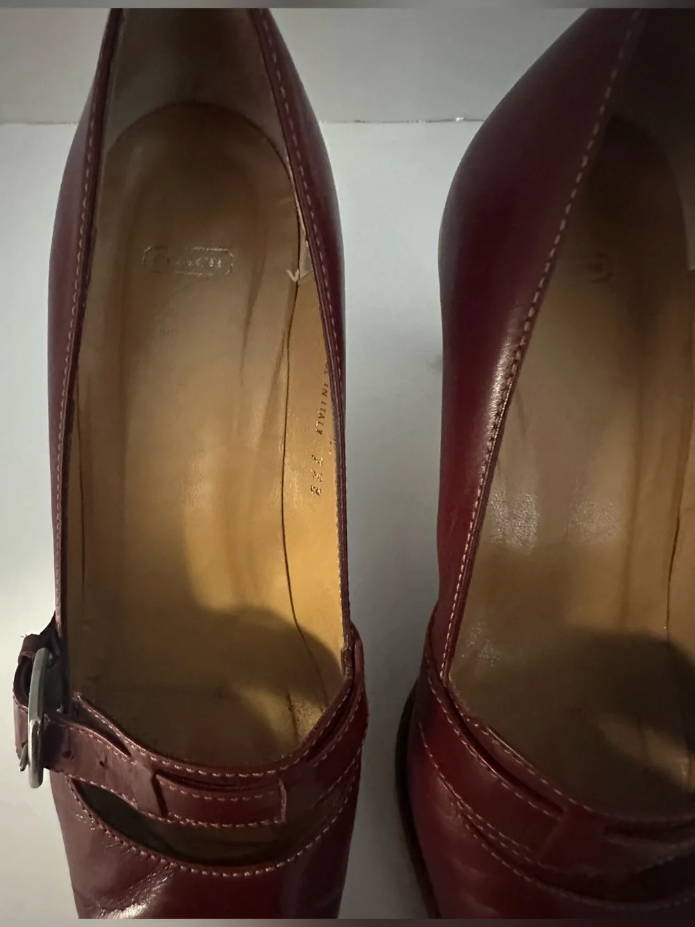 Coach Women's Burgundy Leather Buckle Pumps